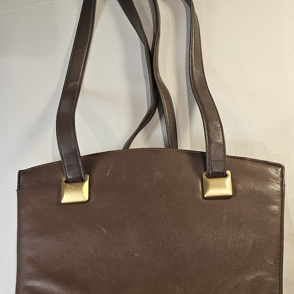 Vintage Brown Vegan Leather Shoulder Bag - Top Handle Structured 90s Style